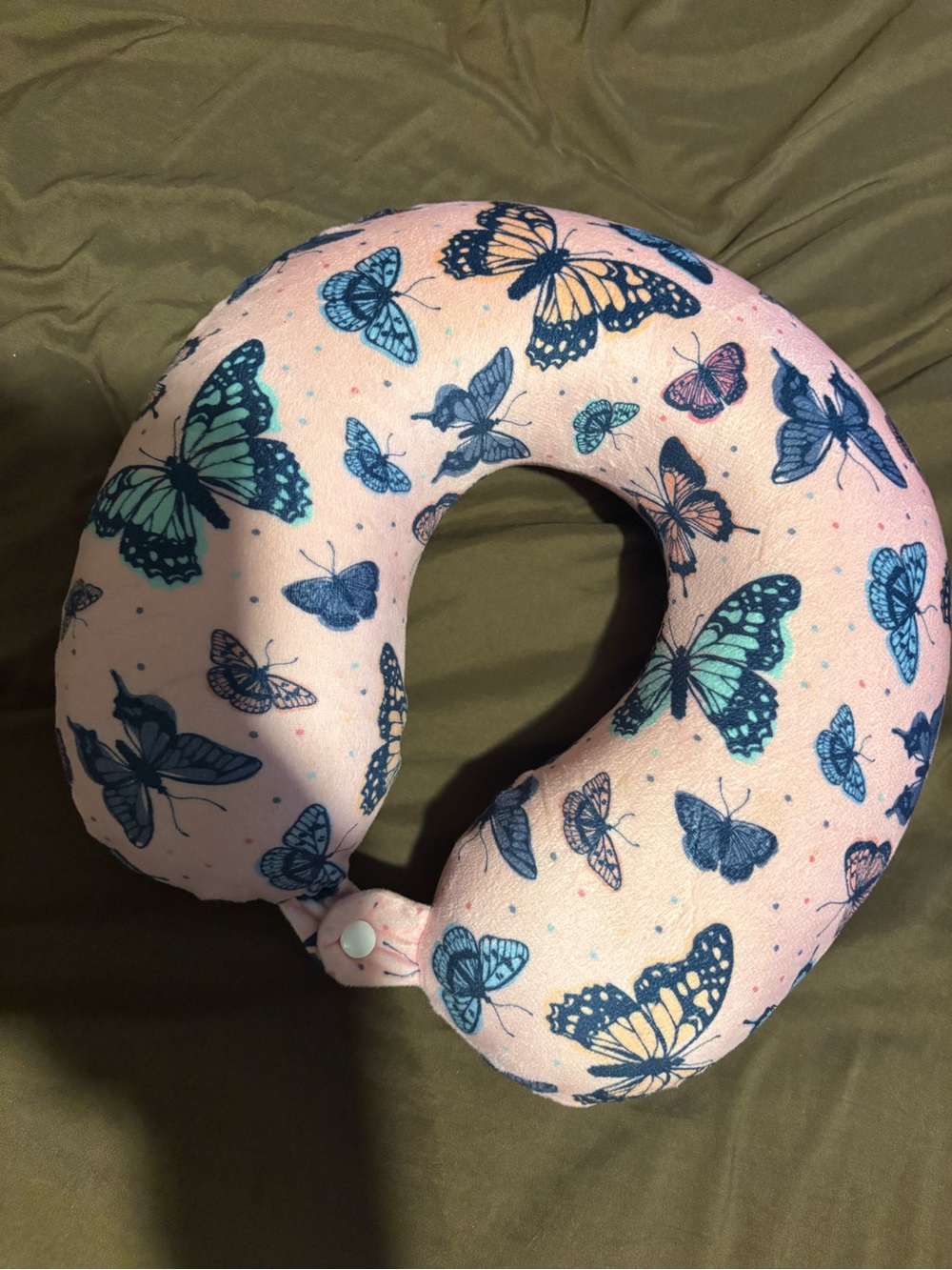 Butterfly Print Travel Neck Pillow - Pink